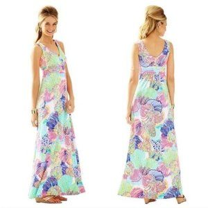 LILLY PULITZER MULTI-COLOR SLOANE MAXI DRESS IN ROAR OF THE SEAS SIZE S